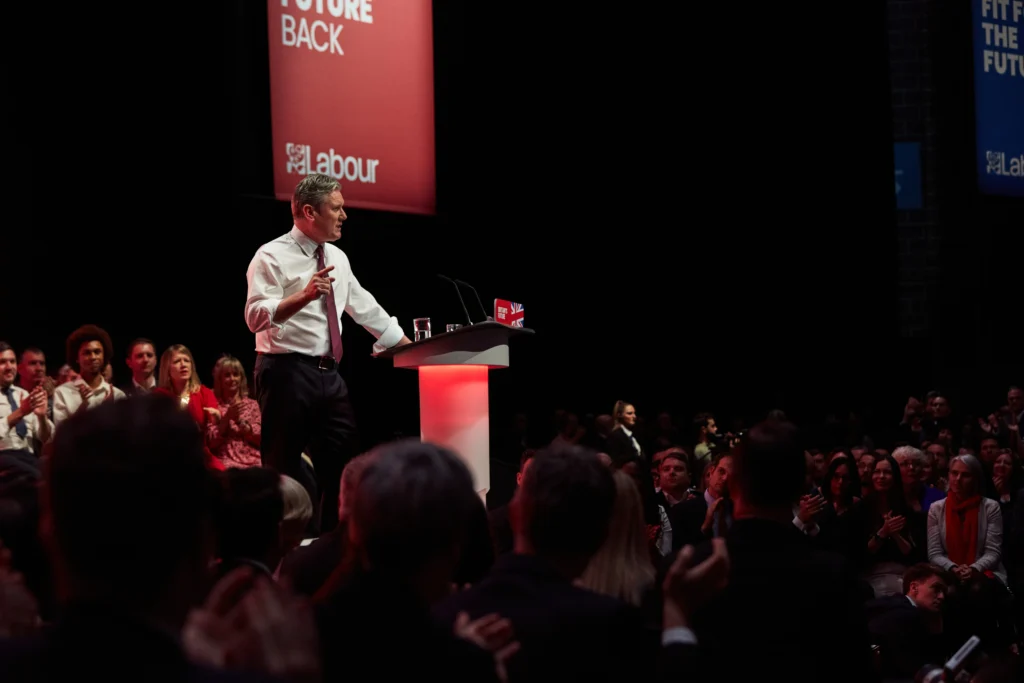 Kier Starmer speaking to a crowd at Labour Conference